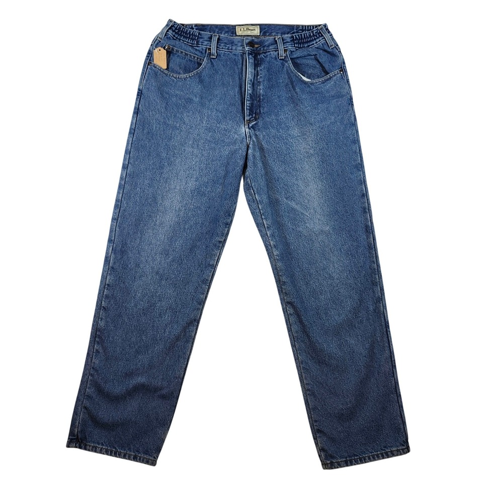 L.L.Bean Comfort Waist Jeans Mens 34x30 Blue Good Elastic Side Relaxed Straight